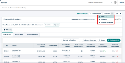 Download PDF Report option